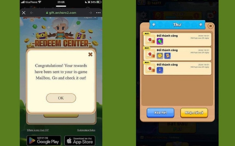 Dán User ID, code Archero 2 và nhận thưởng