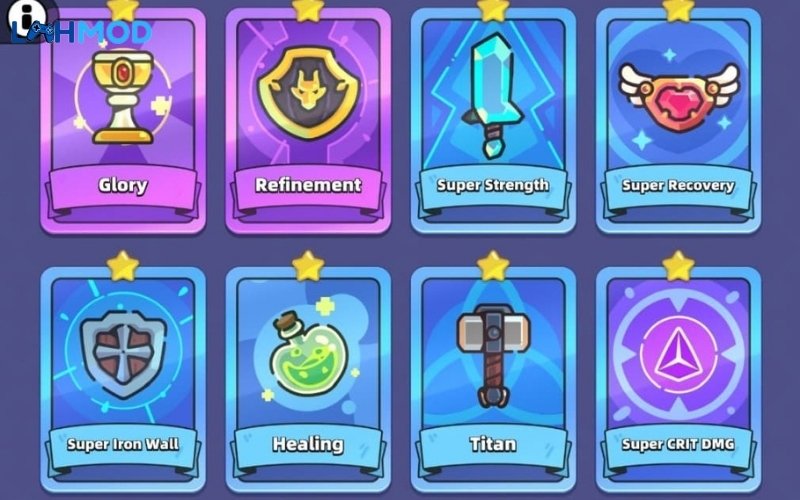 Ưu tiên nâng cấp tấn công hoặc máu trong Talent Cards